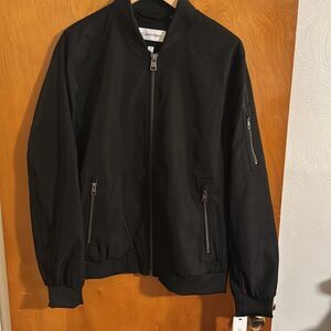 Calvin Klein Bomber Jacket Mens Medium Black Zip Pockets